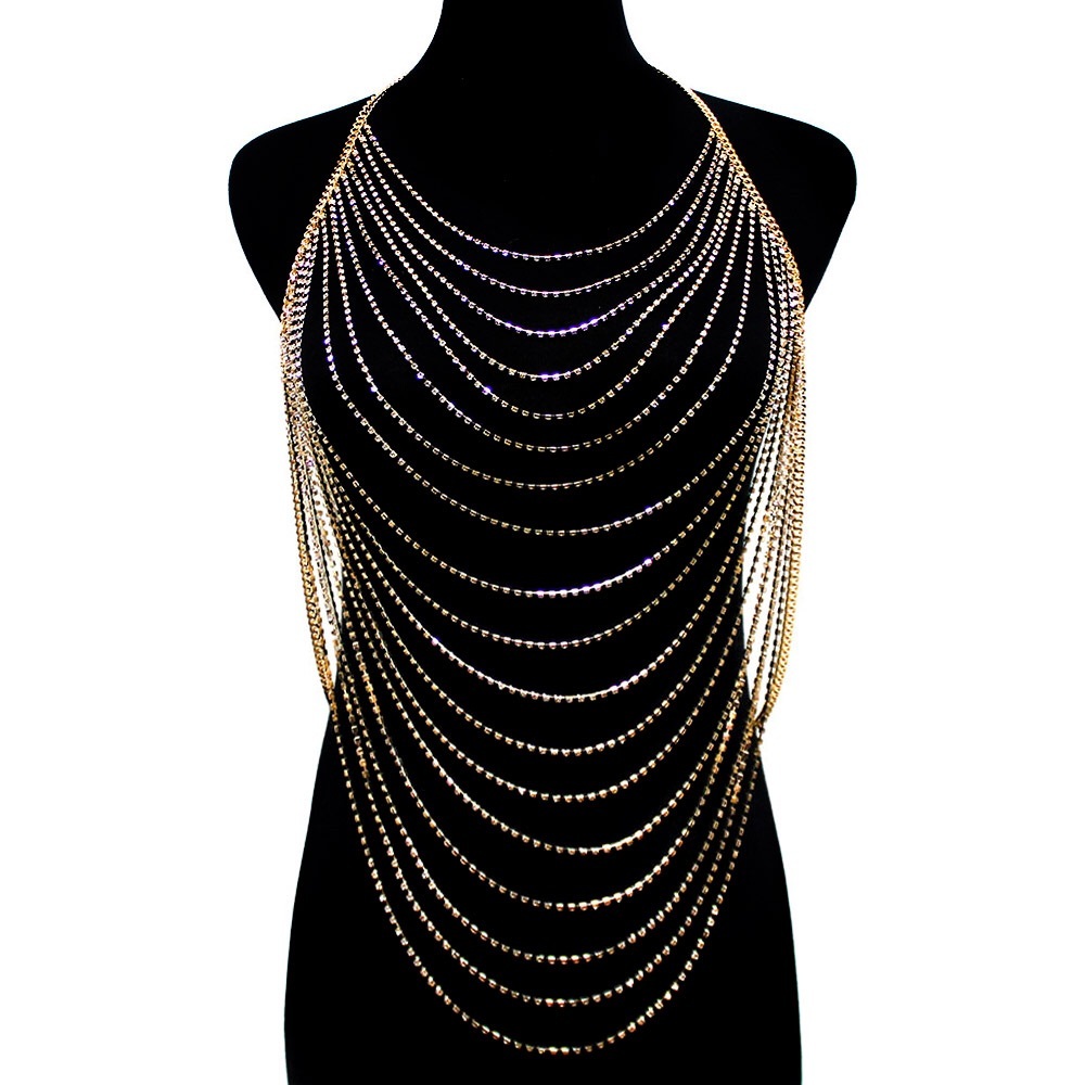 Draped Crystal Rhinestone Body Chain Statement Necklace